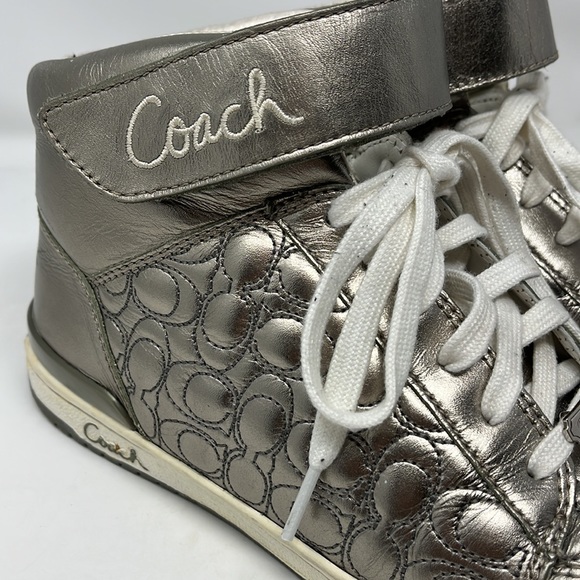 COACH NANETTE METALLIC QUILTED LEATHER C-LOGO VELCRO HIGH TOP SNEAKERS SZ 7.5.. - Picture 2 of 10